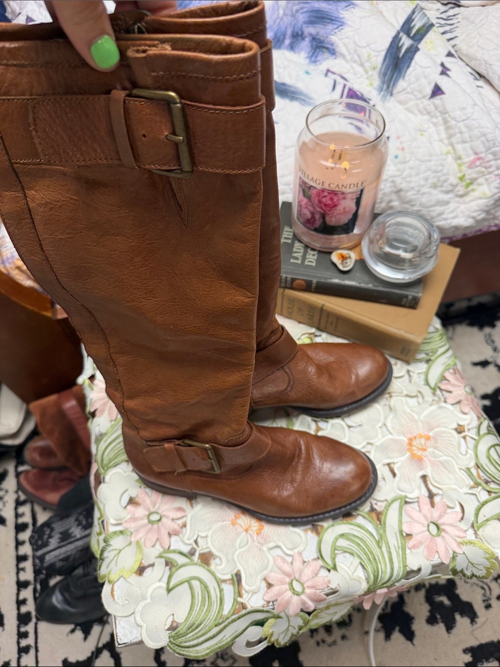 Franco Sarto Cognac Brown Leather Knee-High Riding Boots